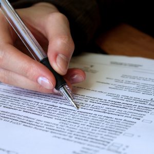 review and filling out legal contract